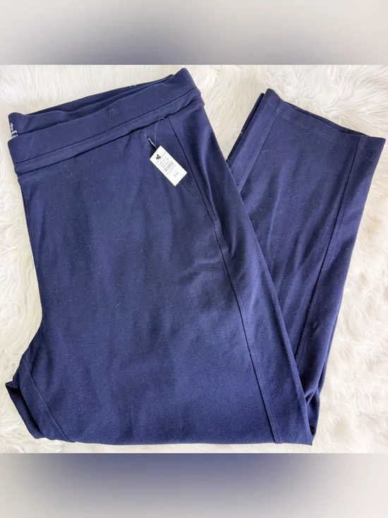 T by Talbots Straight Leg Knit Pants 3XP Navy Pull On NWT Petite Plus