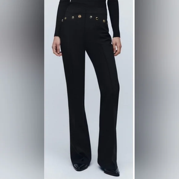 ZARA Black Flared Dress pants With Gold Buttons Size USA Medium