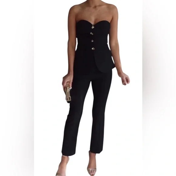 Zara Tailored Strapless Jumpsuit with Abstract Gold Buttons Sz XS