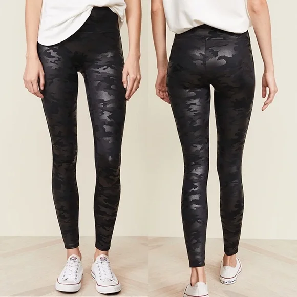SPANX black faux leather camo leggings XS
