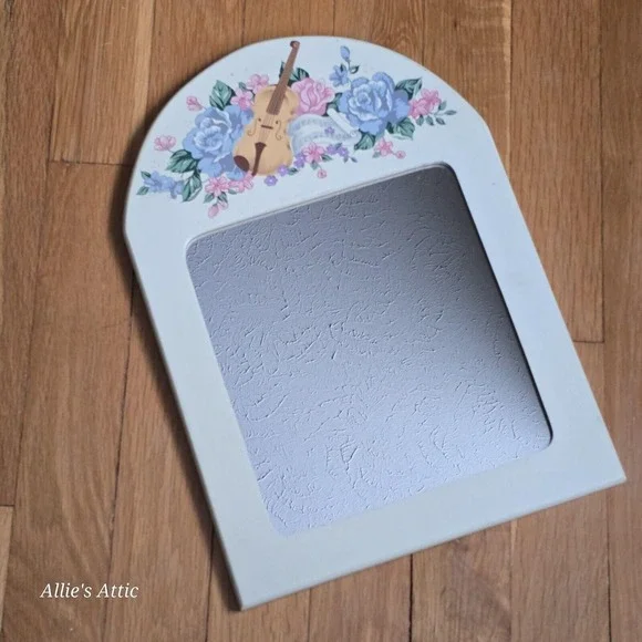Vintage‎ White Cream Floral Violin Ornate Wall Mirror Coquette Music Decor 13x9