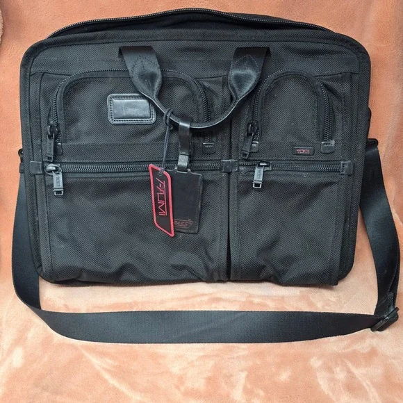 Tumi Alpha T Pass Expandable Laptop Briefcase Bag‎ Black Business Travel