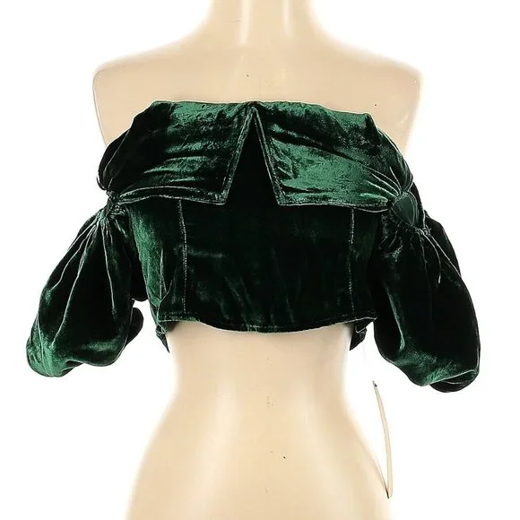 Reformation Amina Velvet Top in Forest Green 2 NWT
