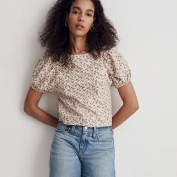 Madewell Flannel Puff Sleeve Top