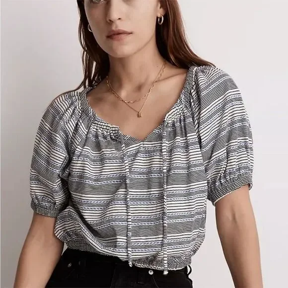 MADEWELL | NEW Jacquard Keyhole Cropped Top Tranquil Ocean Stripe Women’s Medium