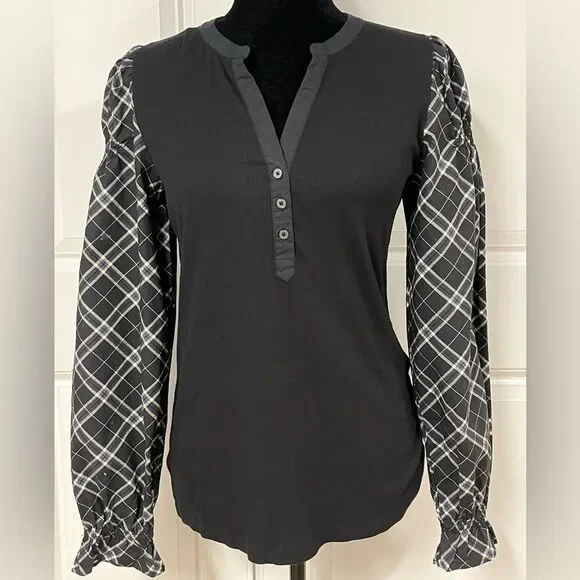 Loft Black & White Mixed Media Top