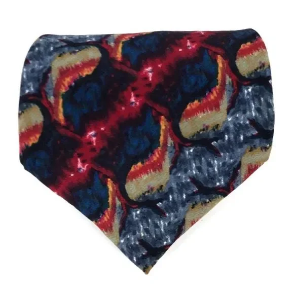 J. GARCIA Tie 100% Silk Red Gray Blue Multicolor Funky Abstract Necktie 3.5x60