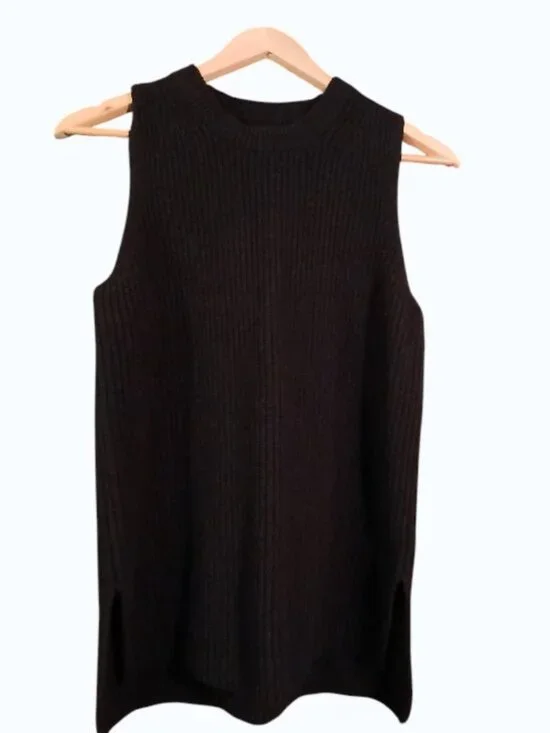 J. CREW Black Crew Neck Sleeveless Ribbed Wool Sweater Vest