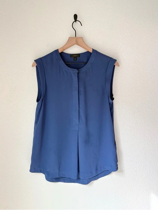 J. Crew Sleeveless Blue Blouse with quarter-button closure - 4 -EUC