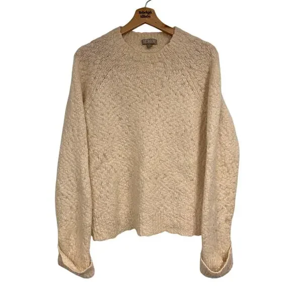 J. Crew Cuffed Mockneck Sweater Alpaca Knit Women's SZ MEDIUM Cream EUC