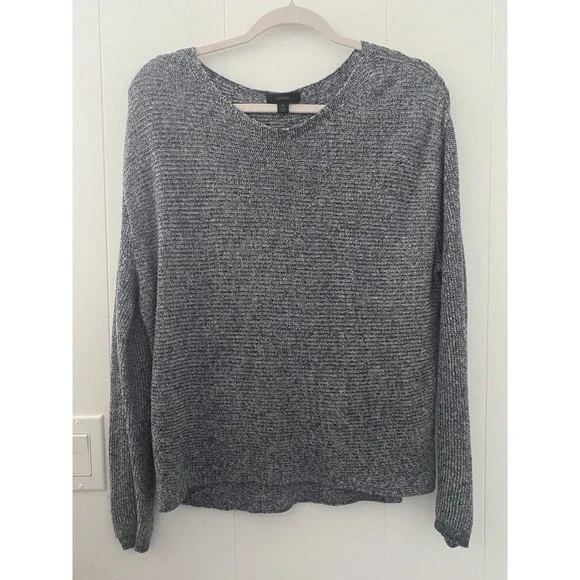 J.Crew Linen Cotton Marled Knit Sweater Women's Small Blue White Long Sleeve
