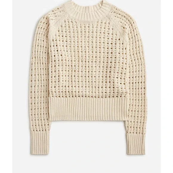 J Crew Open Knit Sweater L Tan Beige BZ498 J.Crew Festival Travel Coastal