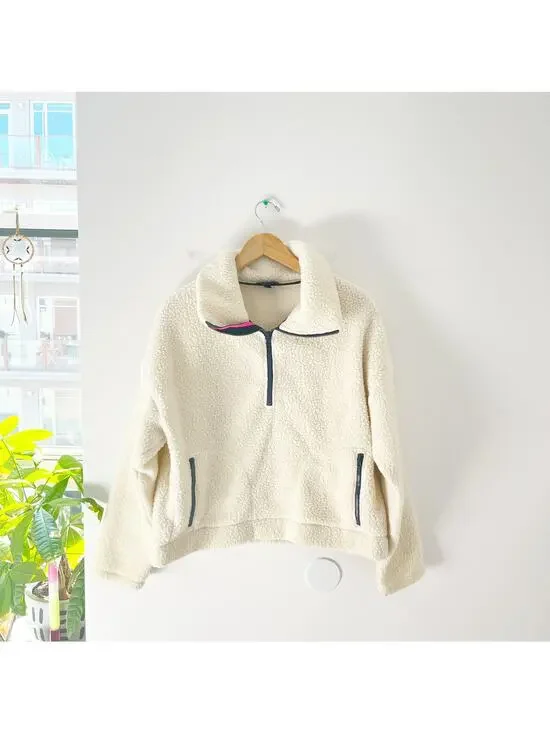 J. Crew White Sherpa Half Zip Sweatshirt Size Large