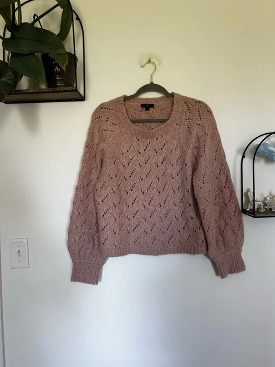 J.Crew Pointelle Crewneck Sweater Long Sleeve‎ Open Knit Shirt Size Large