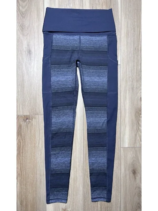 Offline By Aerie The Hugger Foldover Hi Rise Blue Striped Leggings - Size Small