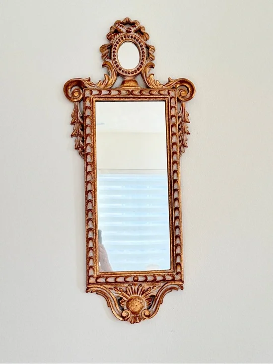 Vintage Wall Mirror Neoclassical Gilt‎ Carved Wood Real Gold Leaf Hand Finished