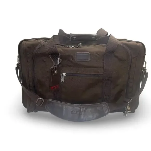 Tumi Alpha Brown Ballistic Nylon Expandable Duffel Bag Travel Satchel Carry On