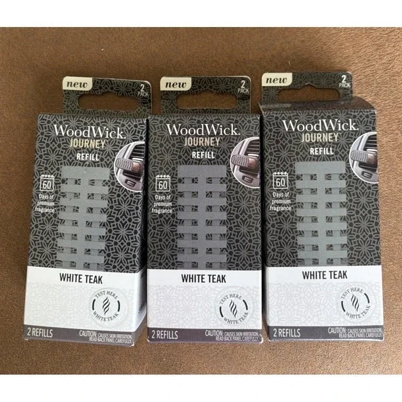 WoodWick Journey Refill- White Teak Scent- 6 Refills (3 Boxes) Car Vent Refill