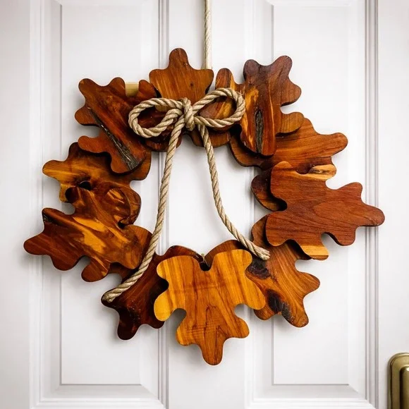 Rustic Wooden Oak Leaf Wreath Wall Decor Cottagecore‎ Farmhouse Holiday