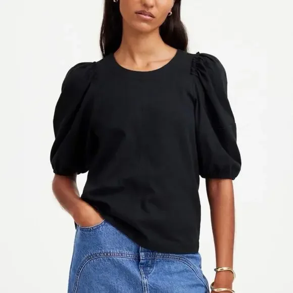 Madewell Puff Sleeve Tee Jet Black Size XXS NWT