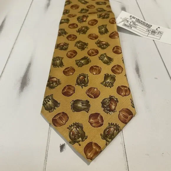 Vintage Yves‎ Saint Laurent YSL 100% Silk Neck Tie Gold Yellow Hazelnut RARE NWT