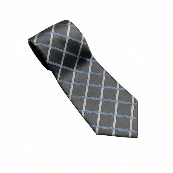 Donald Trump Signature Collection Gray Blue‎ Plaid Silk Business Necktie