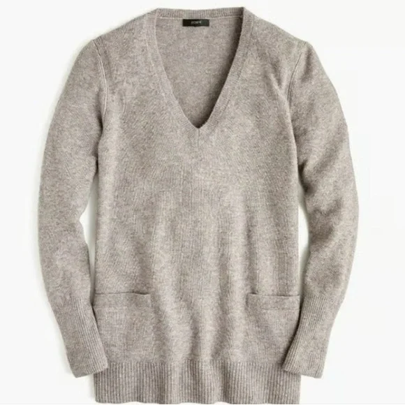 J. crew V-Neck Grey Tunic Sweater Front Pockets Soft Yarn Alpaca size Small