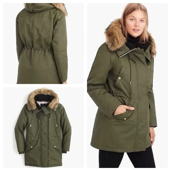 J. Crew Perfect Winter Parka Olive Green size MEDIUM