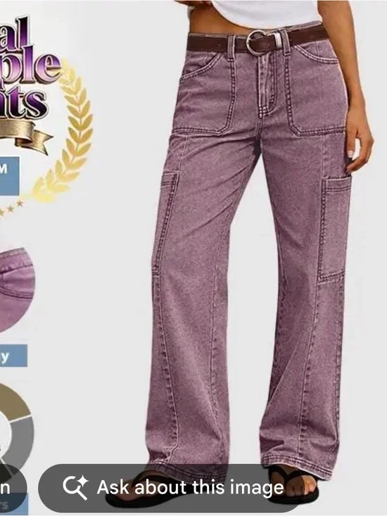 Flamingals Straight Leg Cargo Pants Purple NWT