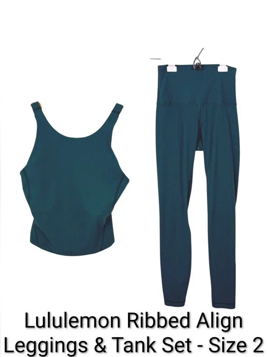 Lululemon Align Leggings Tank 2 Green Jasper Ribbed High Rise 25