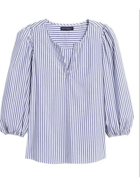 Banana Republic Striped Balloon Sleeve Blouse Nautical S
