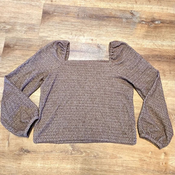 Madewell Brown Diamond Pattern Long Sleeve Blouse Size Small