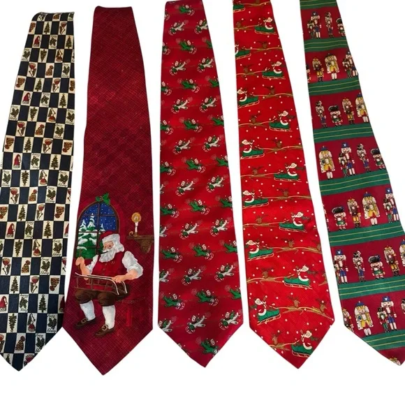Lord & Taylor and more lot of 5 100% silk holiday Christmas men’s ties red green