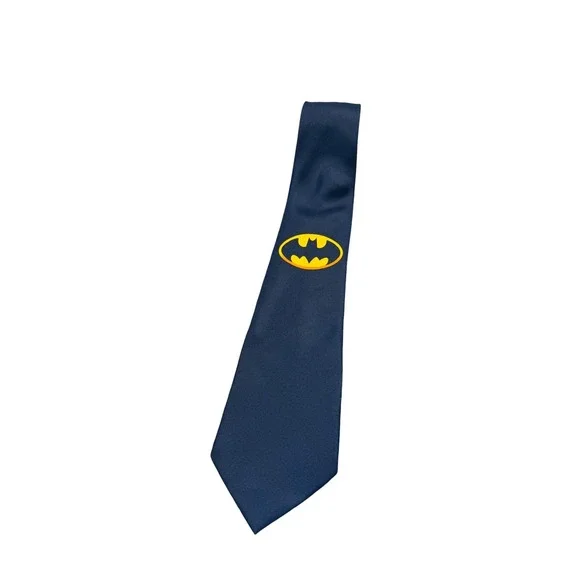 Bunbury Tie Men Blue Batman Logo Silk Handmade Necktie 1980s 57