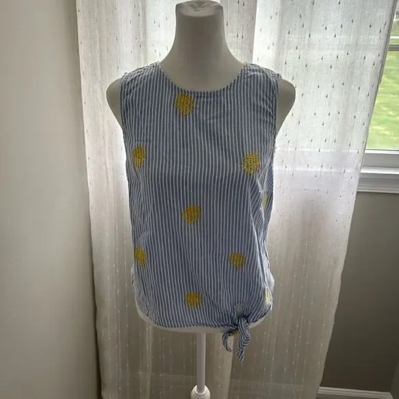 J. Crew Seersucker Cropped Embroidered Tank Top Sz 8