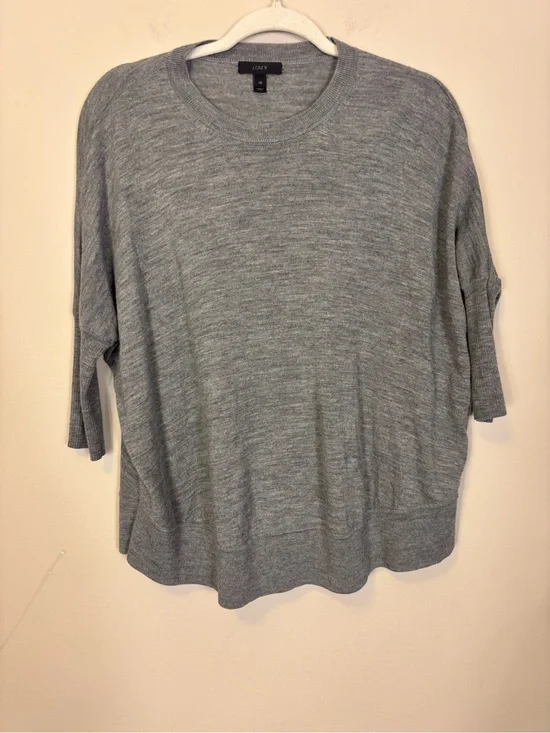J. Crew Light Heather Gray 100% Wool Short-Sleeve Pullover Knit Sweater XS