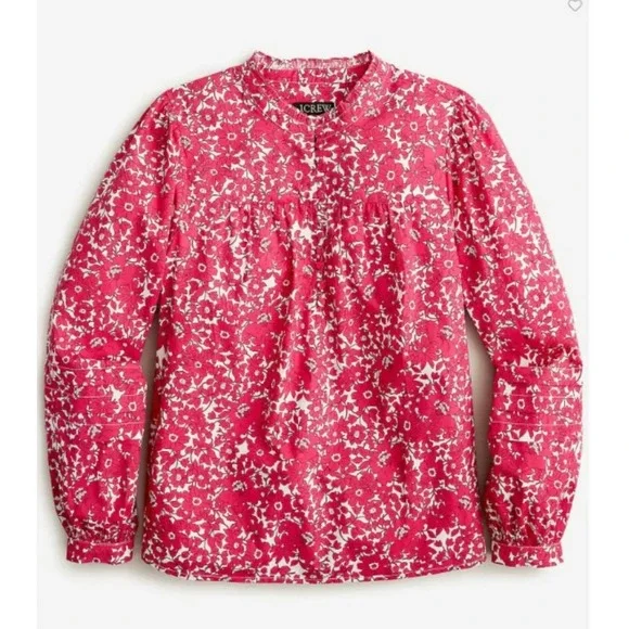 J.Crew Womens Button-Front Ruffle Neck Popover Blouse Size XS Pink