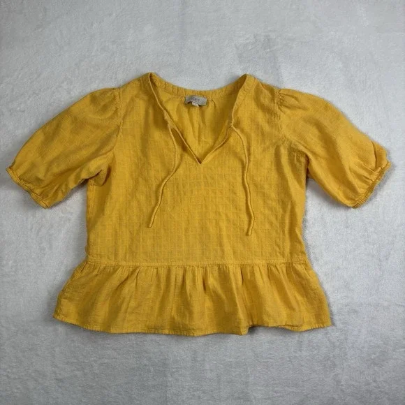Loft Outlet Yellow Short Sleeve Puff Peplum Blouse‎ Women's Small