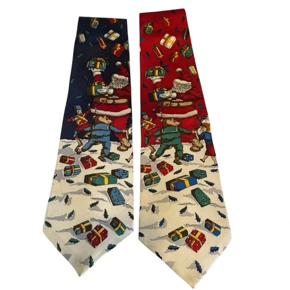 Wembley 100% silk a lot of two Christmas, holiday Santa ties red blue white
