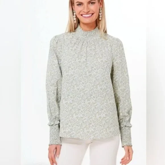 TUCKERNUCK Hyacinth House  Floral Puff Sleeve Blouse with Mandarin Collar
