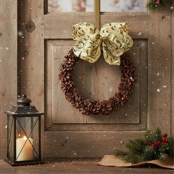 Artisan Holiday Pinecone Wreath w/Bow 10