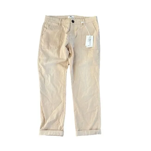 MKT‎ Studio Pinstripe Pants Size 10 US NWT Pale Yellow White Lightweight