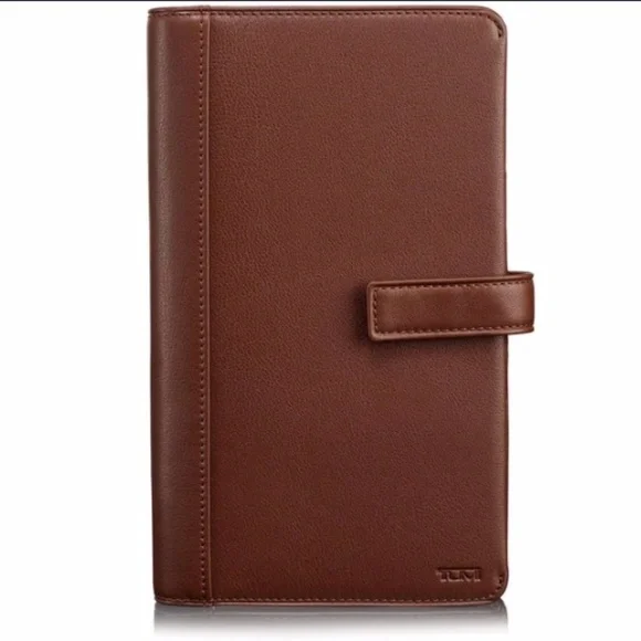 NIB $195 Tumi Leather ID Lock Travel Organizer in Brown Textured Leather!