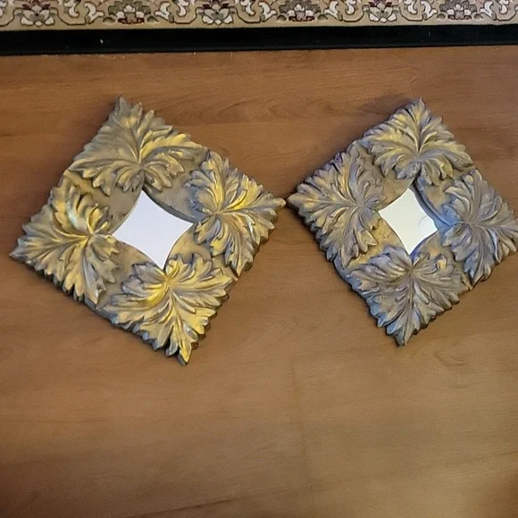 Gold Leaf Corners 3D set of 2 wall mirrors 12