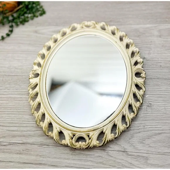 Ornate Gold & White Mirror: Vintage Easel Tabletop Display