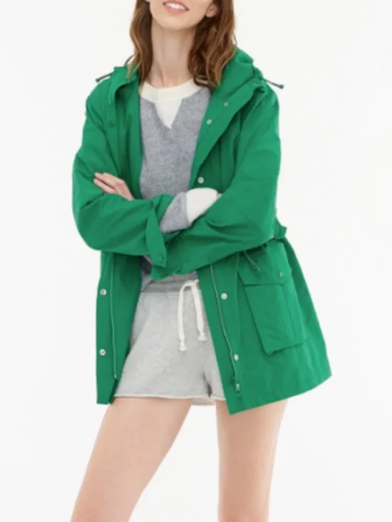 J. Crew Green Hooded Drawstring Parka