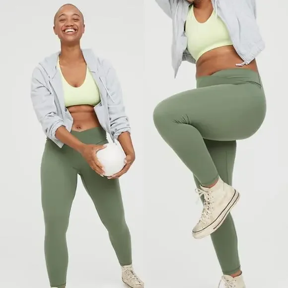 Aerie Real Me Criss Cross Waistband Green Leggings Size Medium