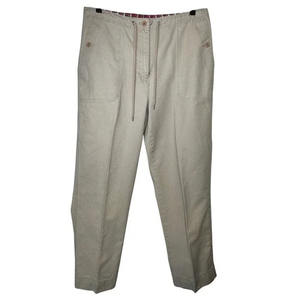 Lauren Ralph Lauren Khaki Capri Pants Women 8 Cotton Utility Drawstring VTG 90s