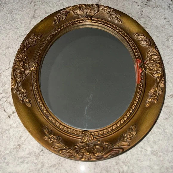 VTG Crown Fine Arts Ornate Bronze framed Mirror Oval 13X11 Gallery Wall READ