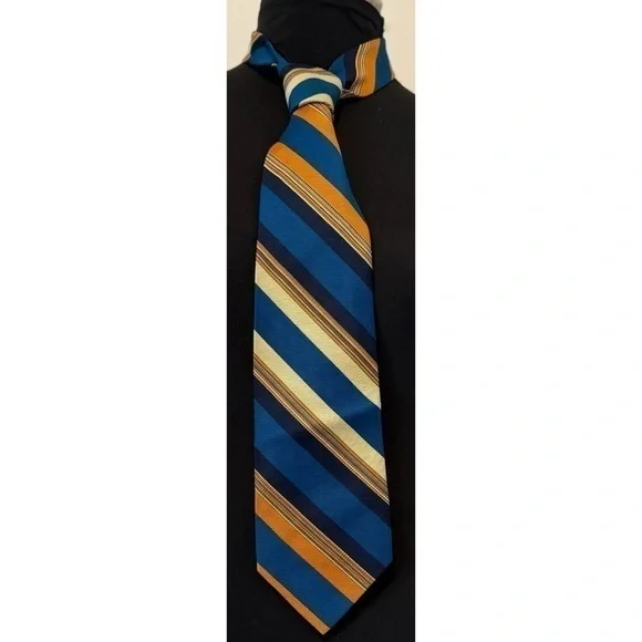 70s Vintage Multicolor Striped Print Silk Tie